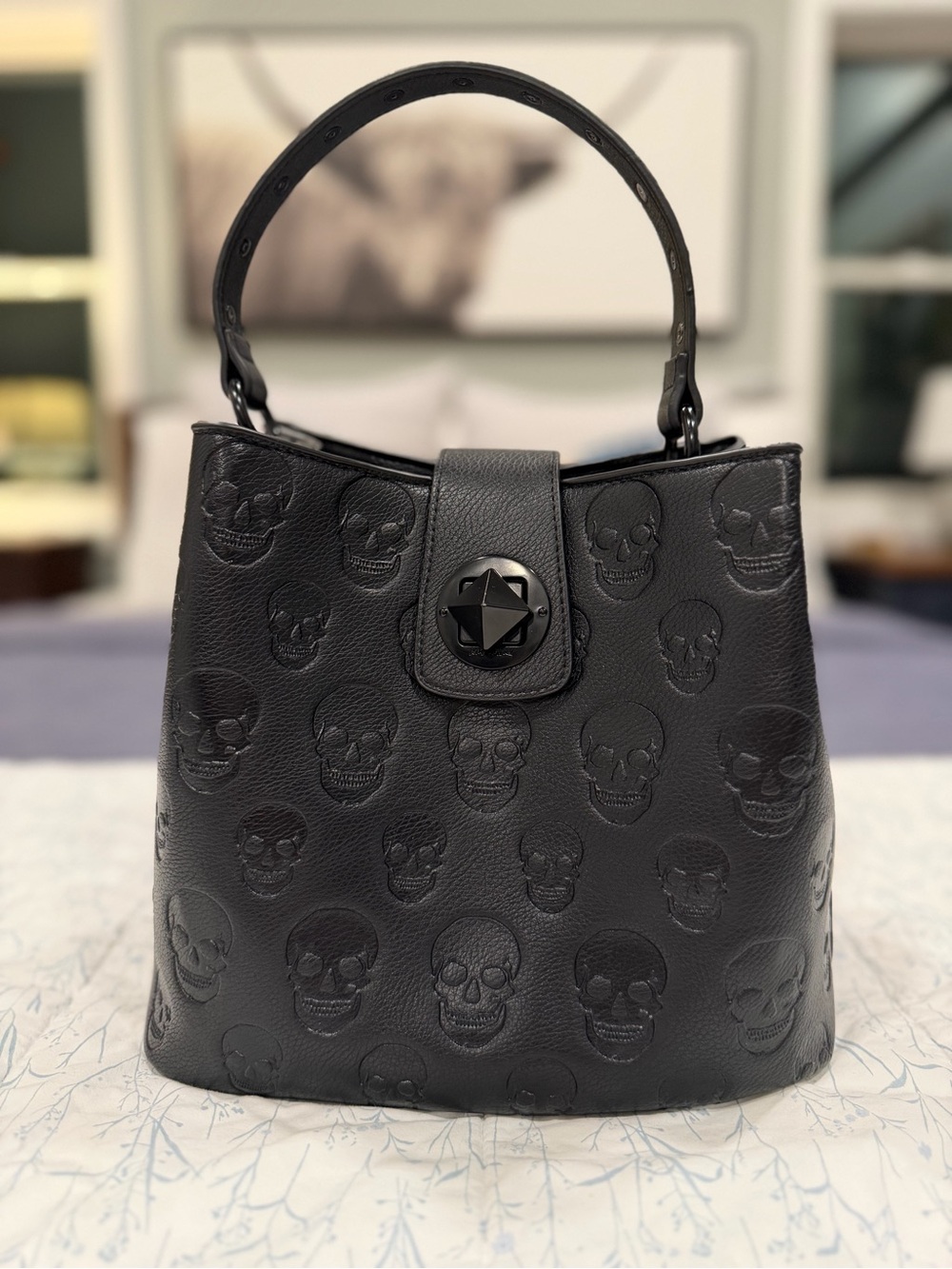 Betsey Johnson Black Embossed Skull Crossbody Bag